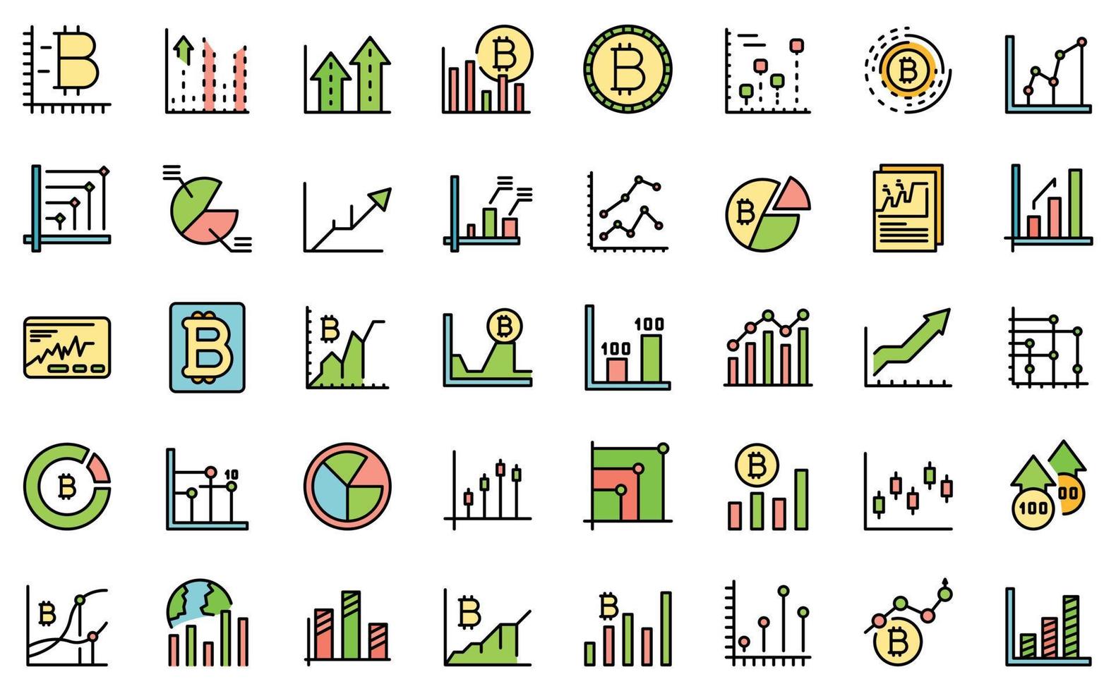 bitcoin-diagrammsymbole setzen linienfarbvektor vektor