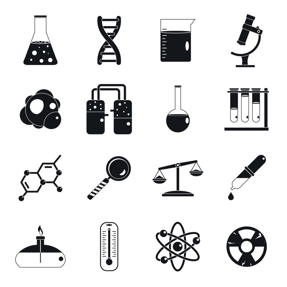 kemiska laboratorium ikoner set, enkel stil vektor