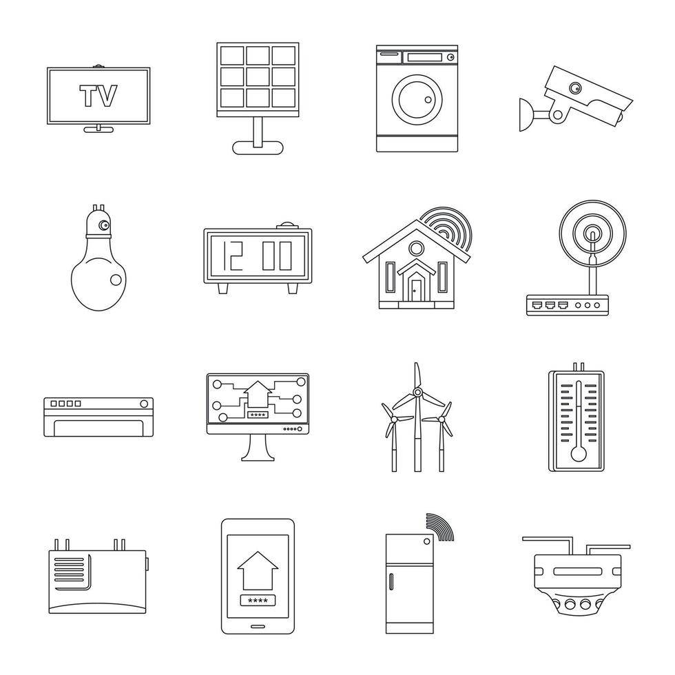 Smart-Home-Haus-Icons gesetzt, Umrissstil vektor