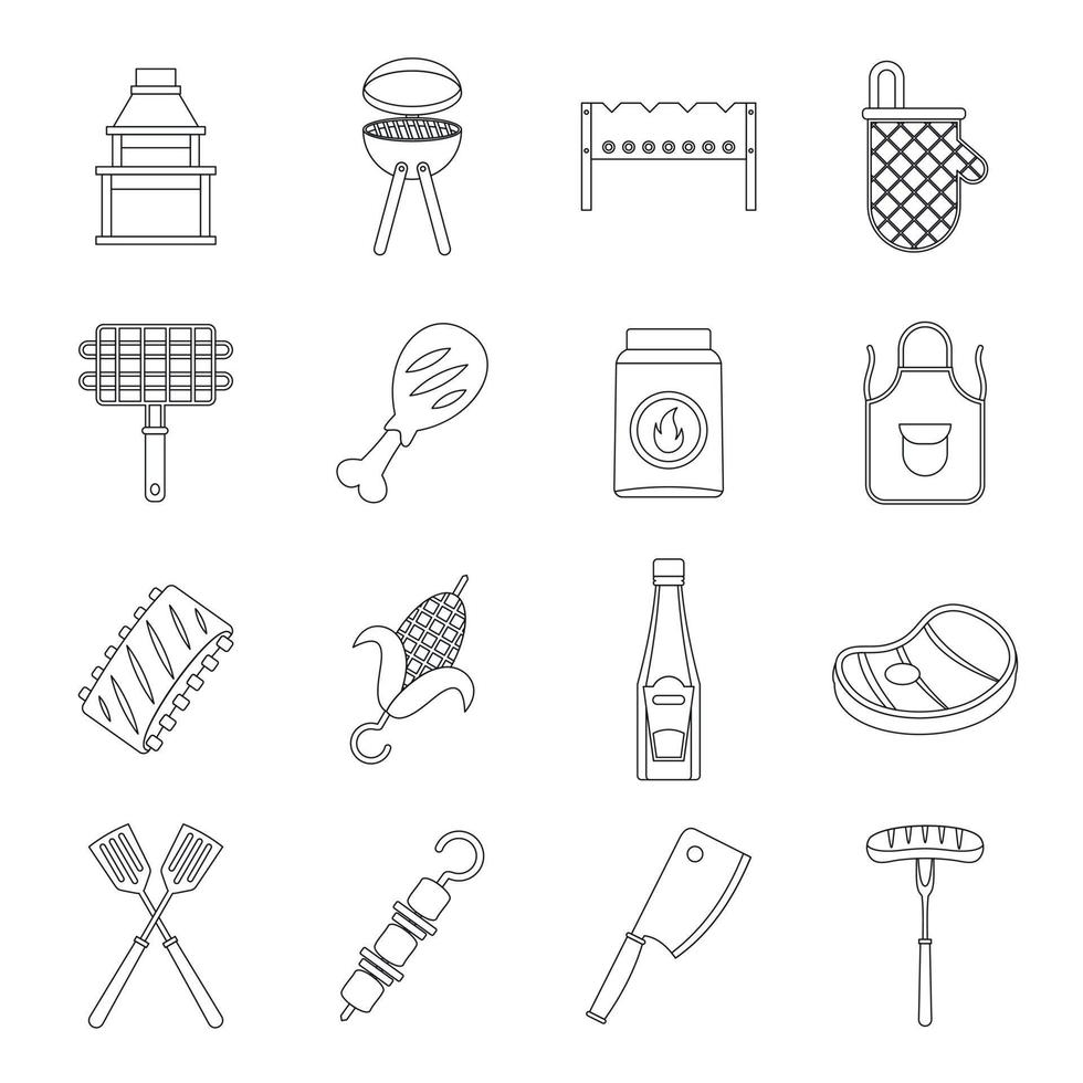 BBQ Food Icons Set, Umrissstil vektor