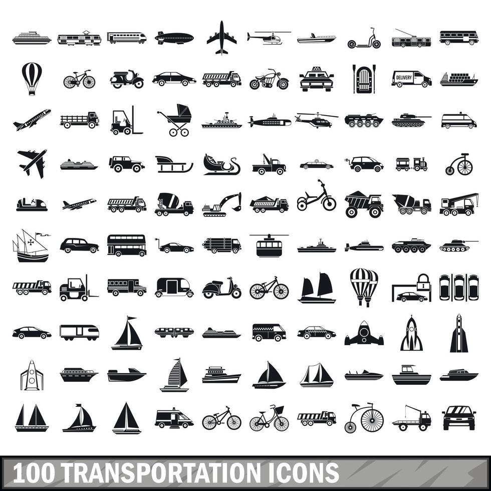 100 Transportsymbole im einfachen Stil vektor