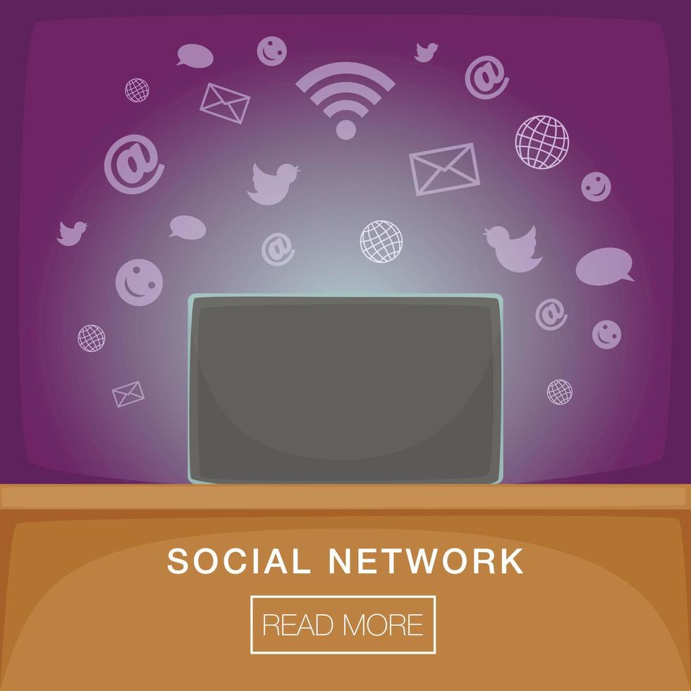 sociala nätverk koncept skärm, tecknad stil vektor