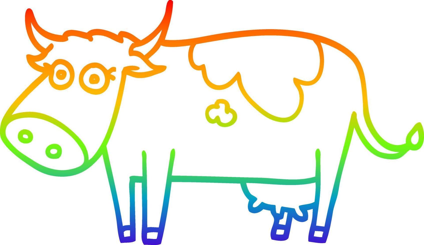Regenbogen-Gradientenlinie Zeichnung Cartoon-Bauernhof-Kuh vektor