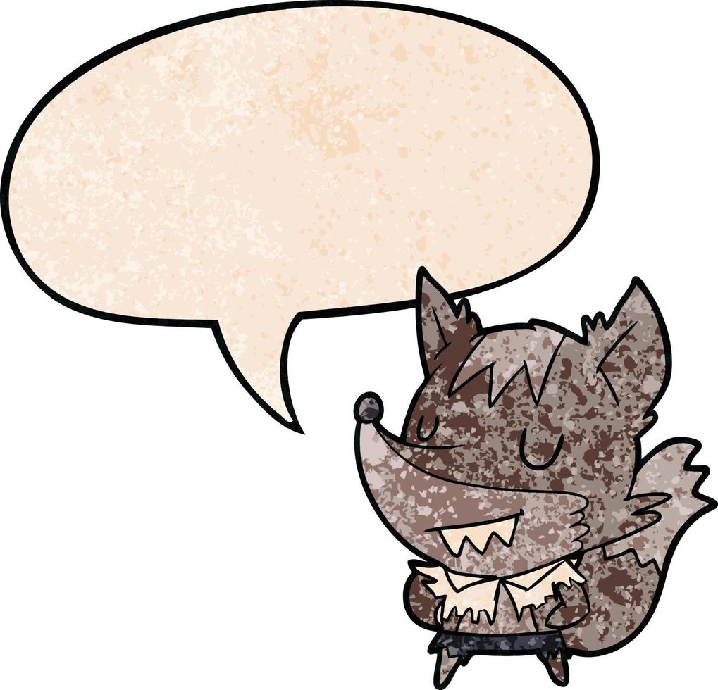 Cartoon-Halloween-Werwolf und Sprechblase im Retro-Textur-Stil vektor