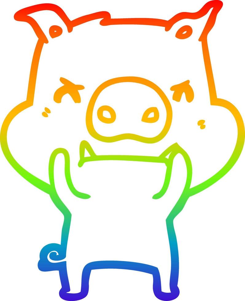 Regenbogen-Gradientenlinie, die wütendes Cartoon-Schwein zeichnet vektor