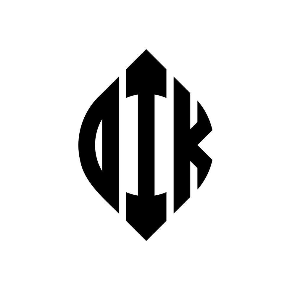 Oik-Kreis-Buchstaben-Logo-Design mit Kreis- und Ellipsenform. oik Ellipsenbuchstaben mit typografischem Stil. Die drei Initialen bilden ein Kreislogo. Oik-Kreis-Emblem abstrakter Monogramm-Buchstaben-Markenvektor. vektor
