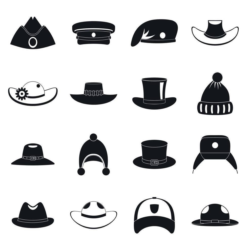 Kopfschmuck Hut Symbole gesetzt, einfachen Stil vektor
