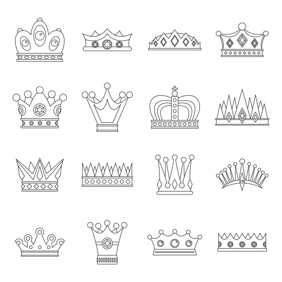 krona ikoner set, kontur stil vektor