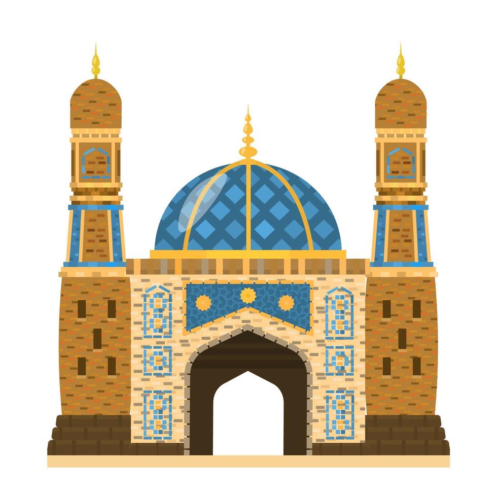 Vektorillustration der muslimischen Moschee mit Mosaiken. Arabische Architektur. Tempel aus Lehmziegeln. flacher Stil. vektor