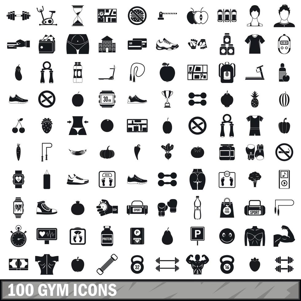 100 gym ikoner i enkel stil vektor