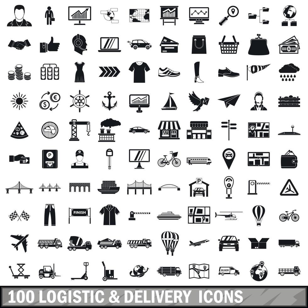 100 Logistik- und Liefersymbole im einfachen Stil vektor