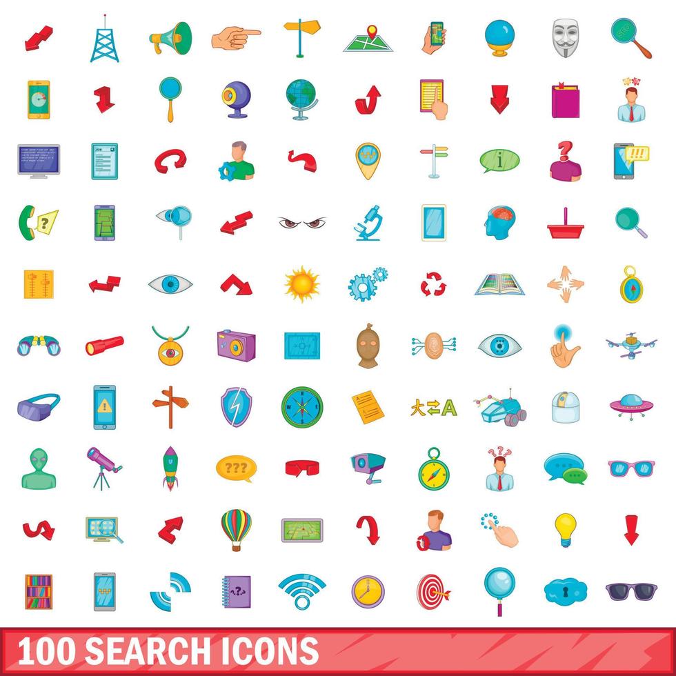 100 Suchsymbole im Cartoon-Stil vektor