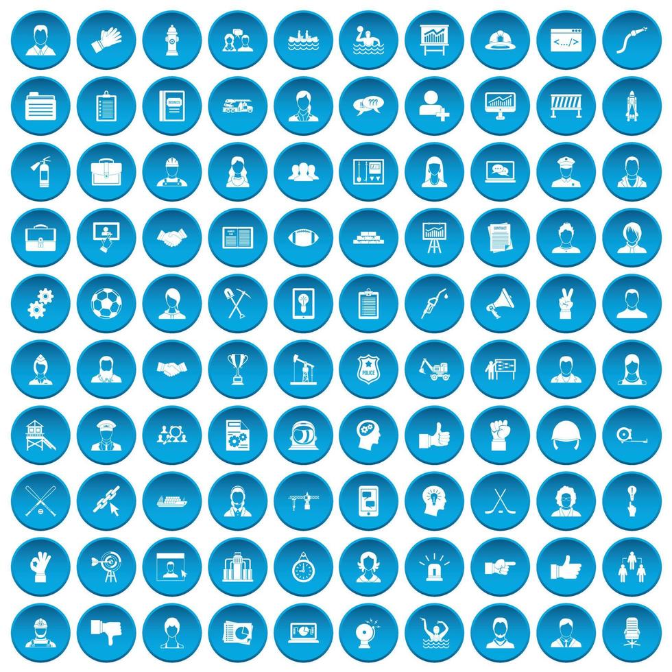 100 Teamarbeitssymbole blau gesetzt vektor