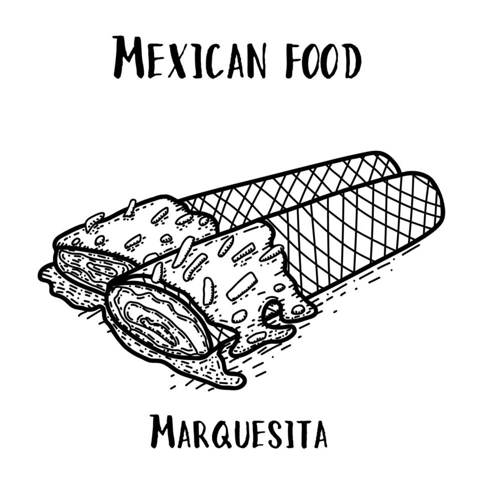 mexikansk mat marquesita. handritad svart och vit vektorillustration i doodle stil. vektor