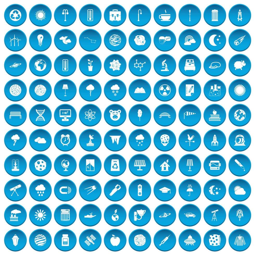 100 Mondsymbole blau gesetzt vektor
