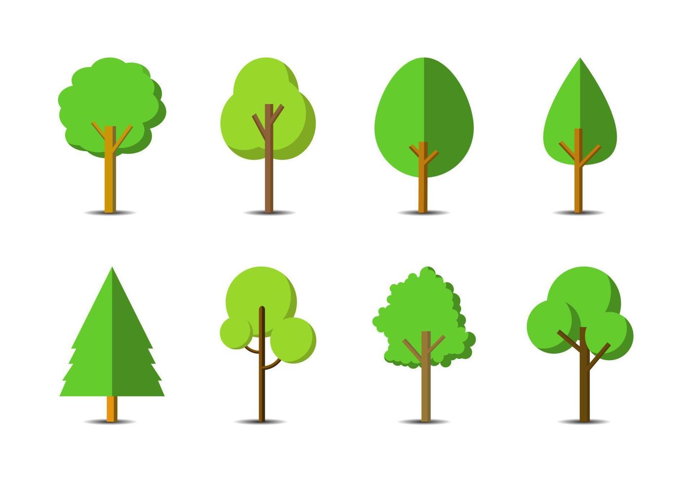 grönt träd Ikonuppsättning på vit bakgrund, platt skog vektor samling, isolerade rita natur illustration