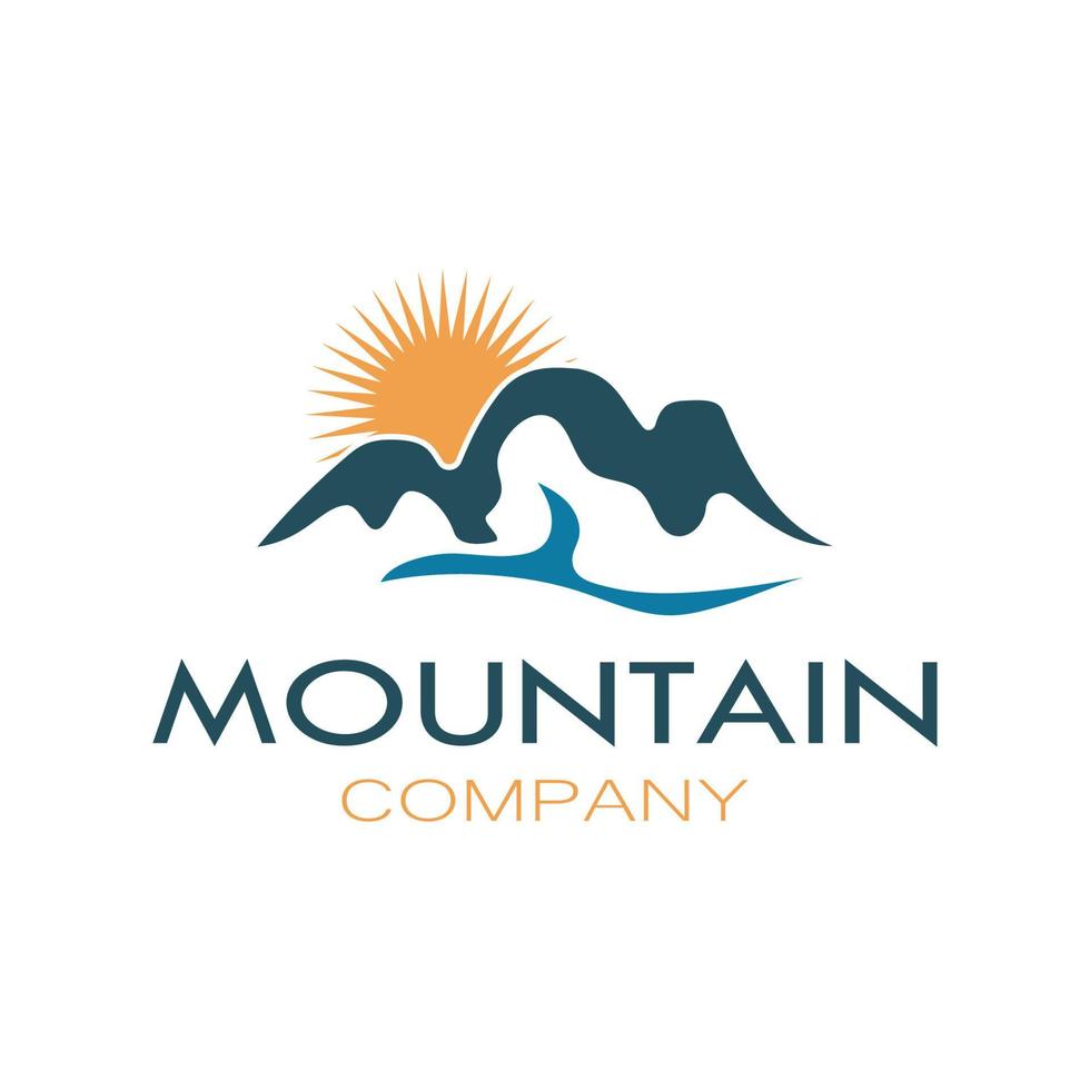 minimalistisk berg och sol logotyp design i platta färger packad med moderna koncept vektorillustration vektor