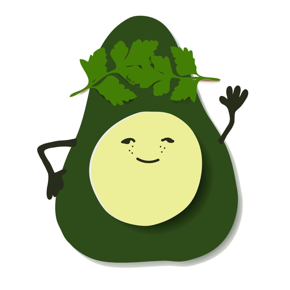 süße kawaii avocado mit korianderkranz. Vektor-Illustration. vektor