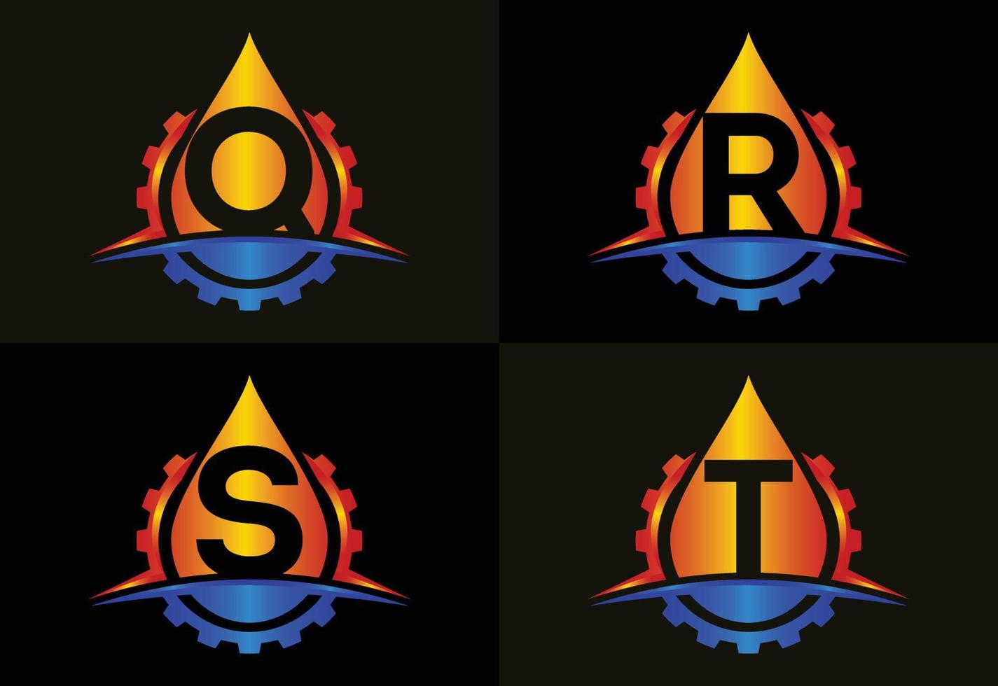 anfängliches qrst-monogrammalphabet mit getrieberauschen und öl. Öl- und Gas-Logo-Konzept. Schriftart-Emblem vektor