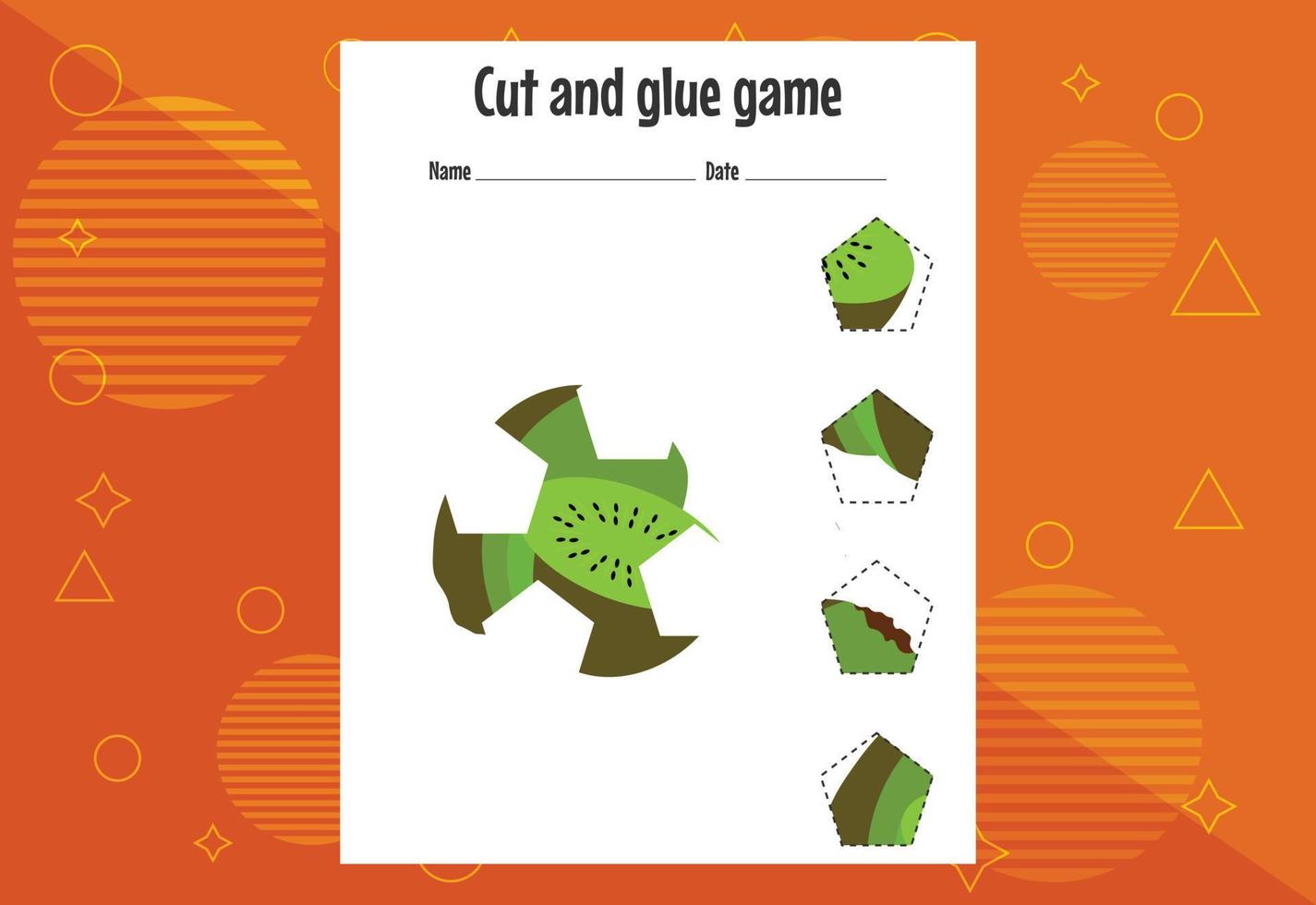 klippa och limma spel för barn med frukt. klippträning för förskolebarn. utbildningssida vektor