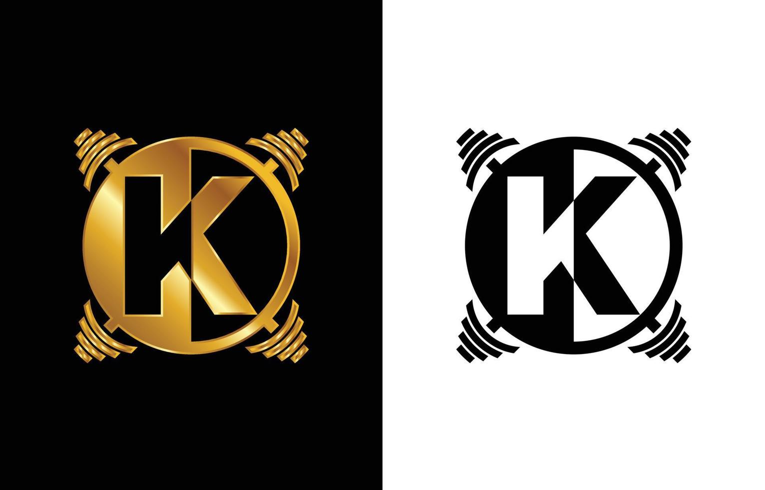 initialt k monogram alfabet med en skivstång. lyft vektor logotyp design. modern vektorlogotyp för bodybuilding, gym, fitnessklubb, företag och företagsidentitet