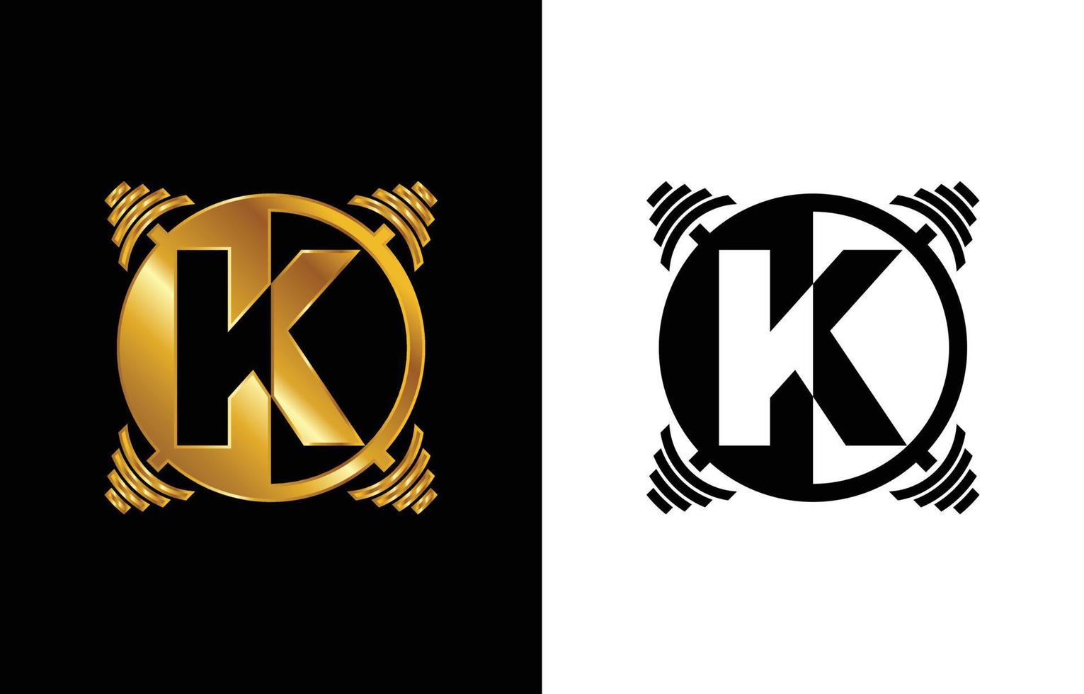 anfängliches k-monogrammalphabet mit einer langhantel. Heben von Vektor-Logo-Design. modernes Vektorlogo für Bodybuilding, Fitnessstudio, Fitnessclub, Geschäft und Firmenidentität vektor