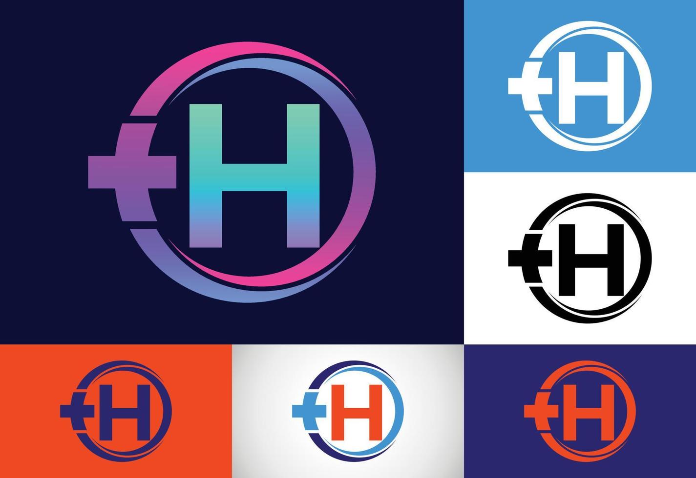 initial h monogram i en cirkel med kryss plus. medicinsk logotyp. logotyp för apotek, klinikverksamhet. vektor