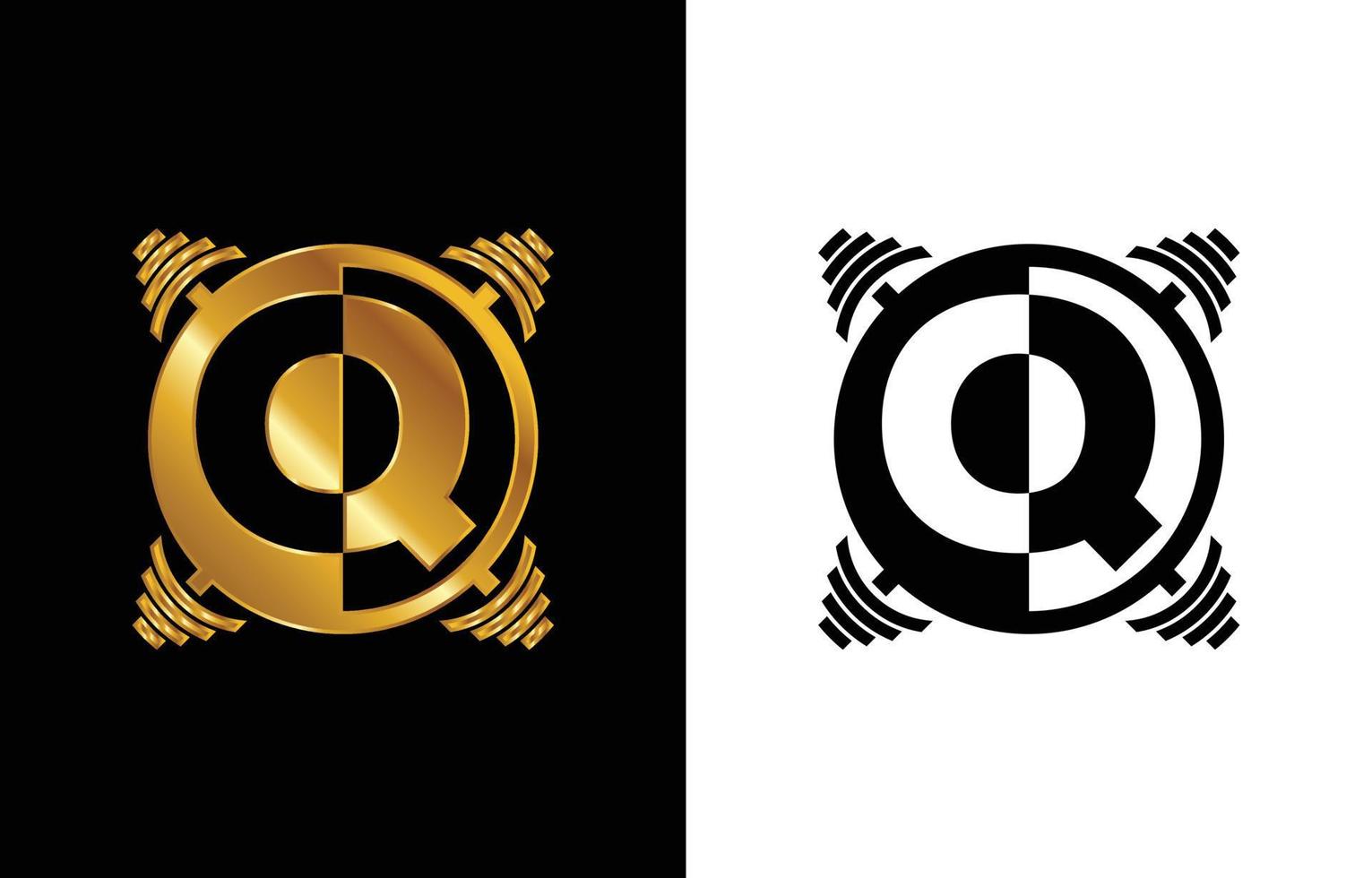 initialt q monogram alfabet med en skivstång. lyft vektor logotyp design. modern vektorlogotyp för bodybuilding, gym, fitnessklubb, företag och företagsidentitet