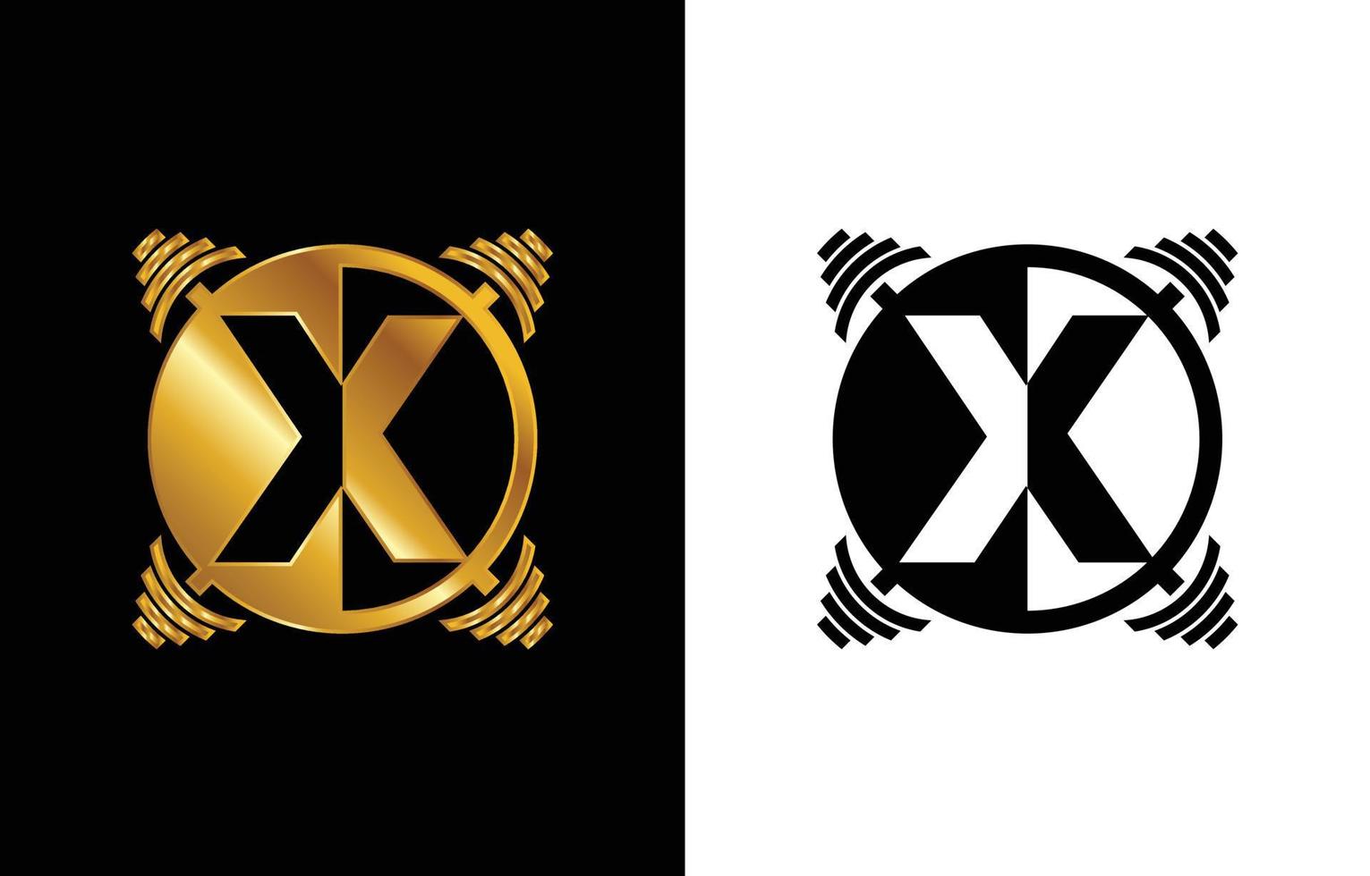 initial x monogram alfabet med en skivstång. lyft vektor logotyp design. modern vektorlogotyp för bodybuilding, gym, fitnessklubb, företag och företagsidentitet