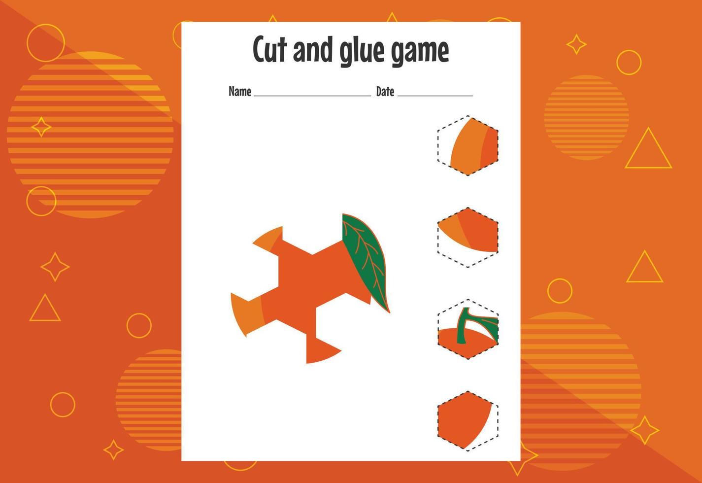 klippa och limma spel för barn med frukt. klippträning för förskolebarn. utbildningssida vektor