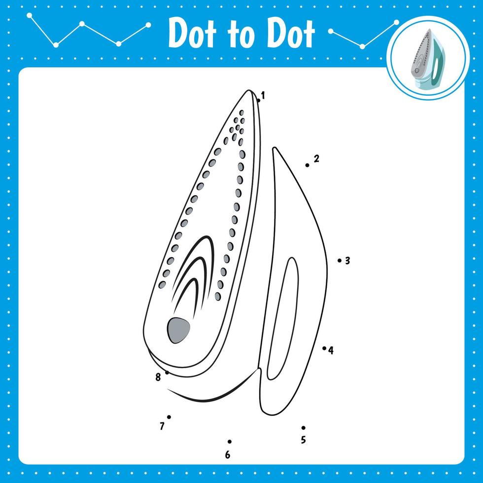 koppla ihop prickarna. järn. prick till prick pedagogiskt spel. målarbok för förskolebarn aktivitet kalkylblad. vektor illustration.