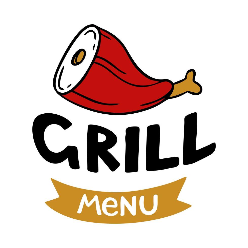 Grillmenü handgezeichnete Inschrift Slogan Food Court Logo Menü Restaurant Bar Café Vektor Illustration Fingerknöchel