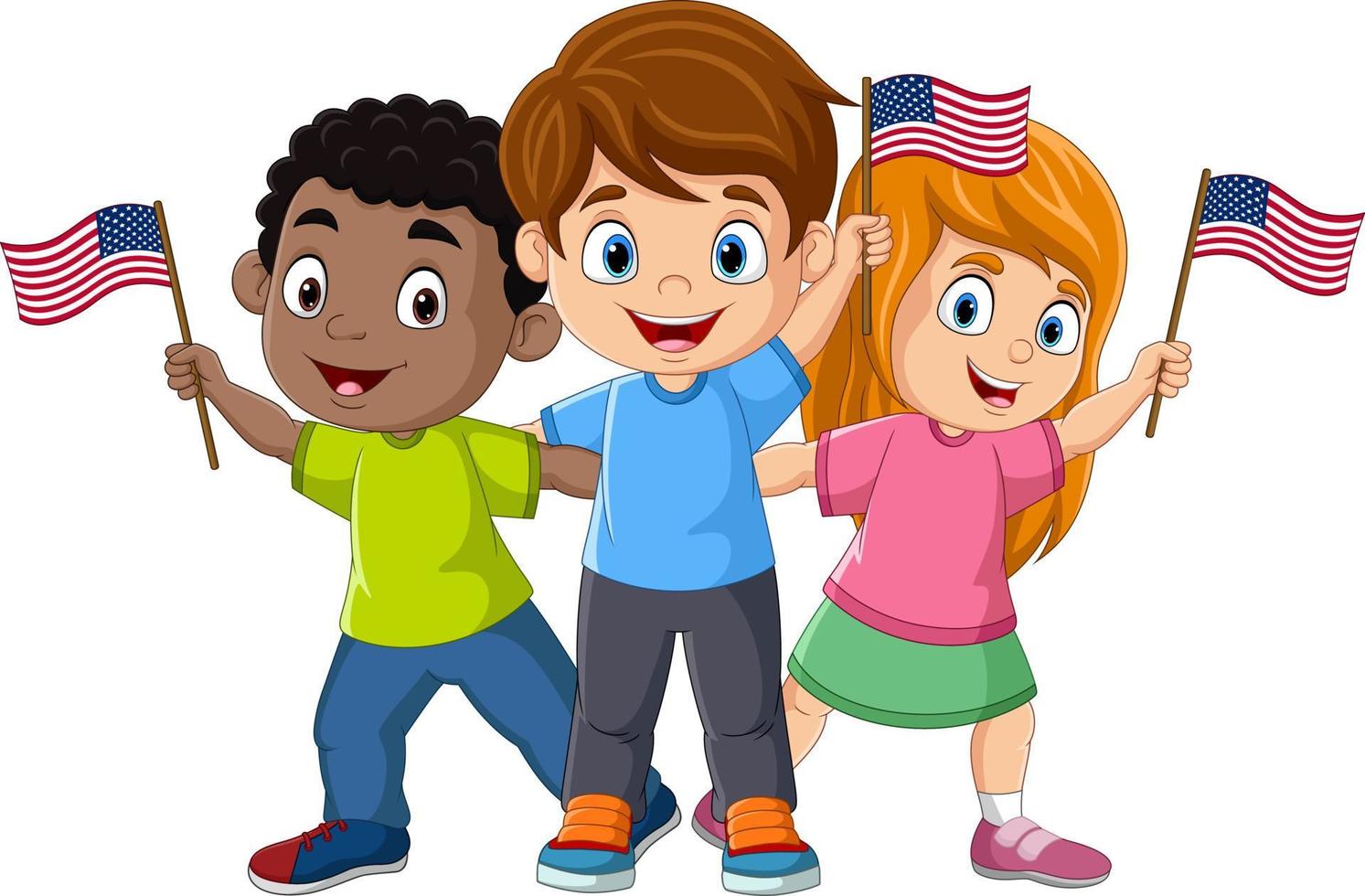 grupp barn som håller USA-flaggor vektor