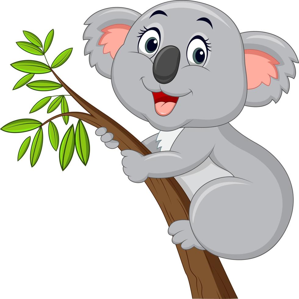 niedlicher koala-cartoon auf einem baum vektor