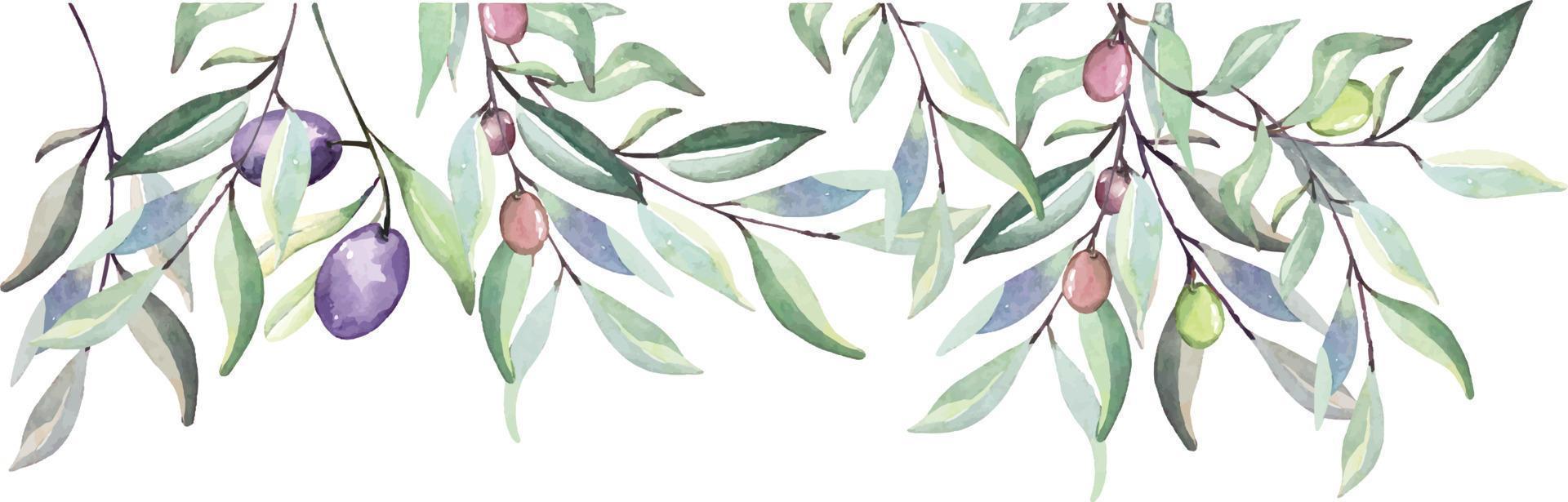 olivkvistar akvarell för att dekorera inbjudningskort naturen i vintage style.botanical trädgård. vektor