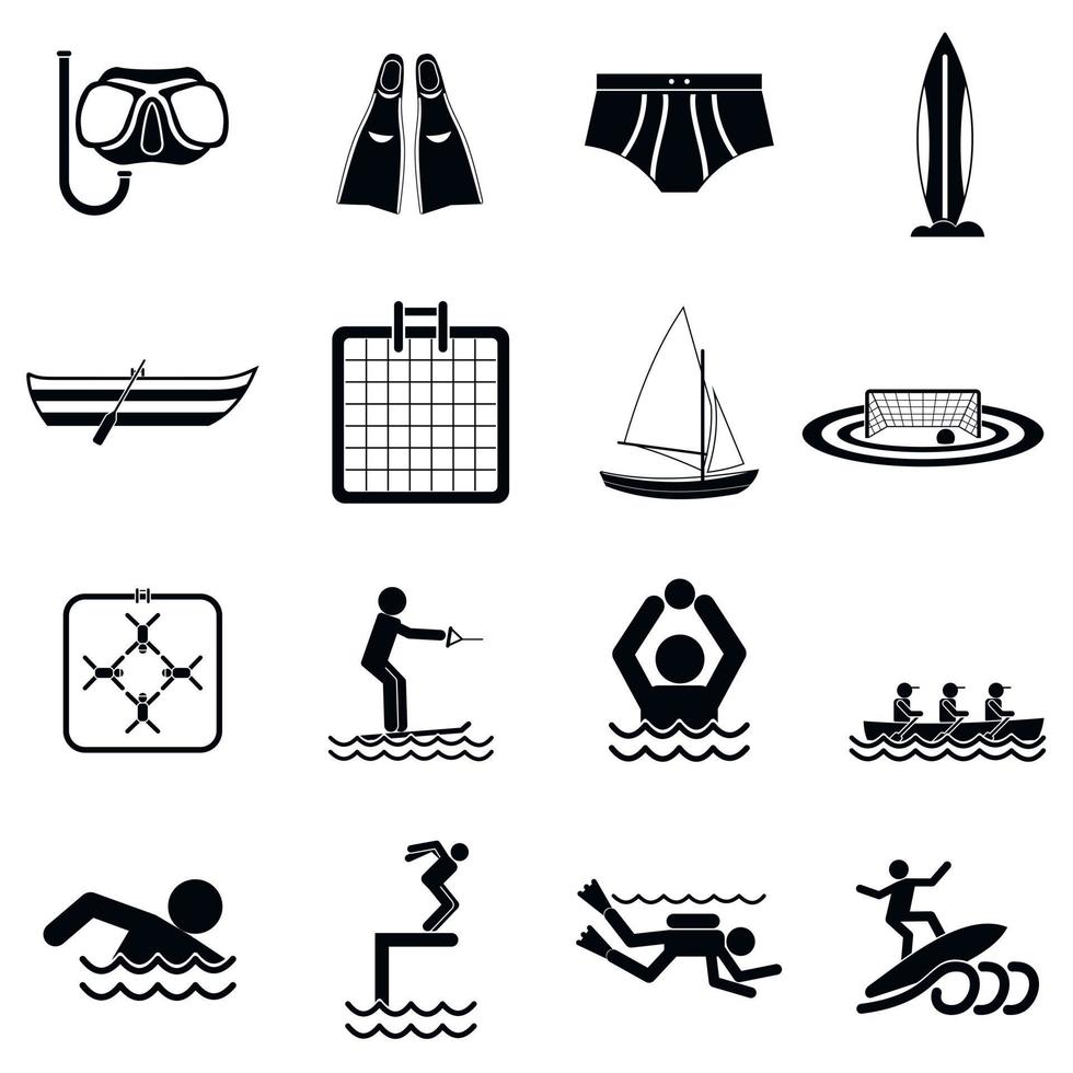 Wassersport schwarze einfache Symbole vektor