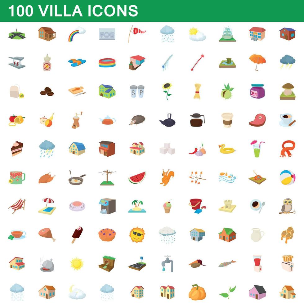100 Villa-Symbole im Cartoon-Stil vektor