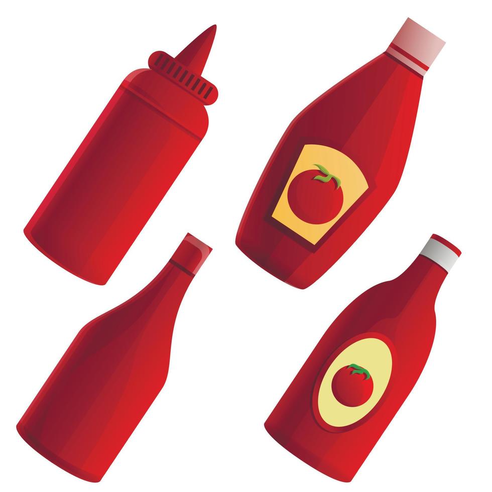 ketchup ikoner set, tecknad stil vektor