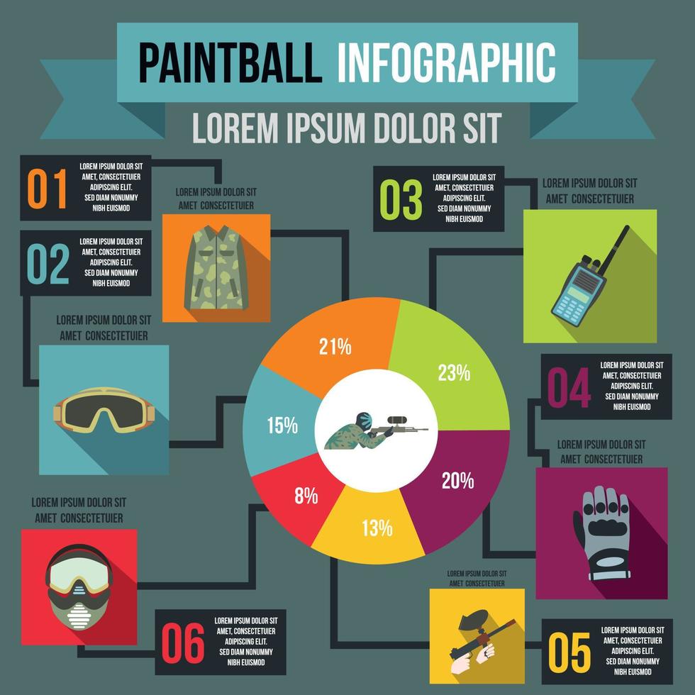 paintball infographic, platt stil vektor
