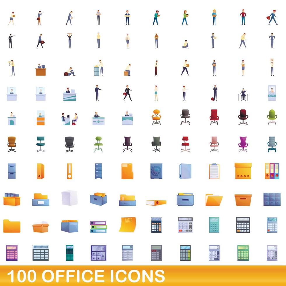 100 Bürosymbole im Cartoon-Stil vektor