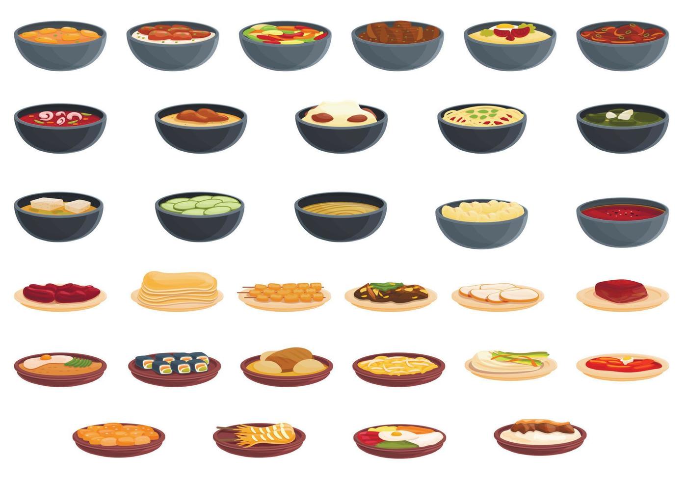 Symbole der koreanischen Küche, Cartoon-Stil vektor