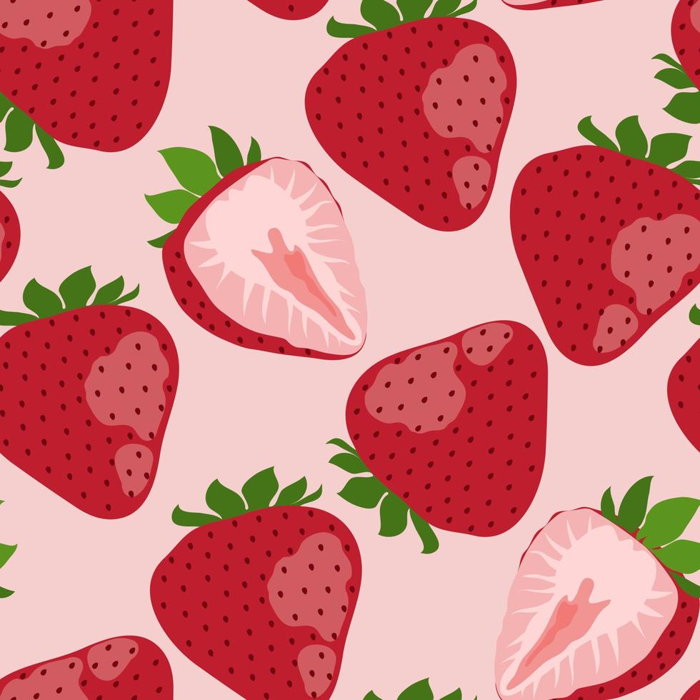 Nahtloses Muster mit roten Erdbeeren auf rosa Hintergrund vektor