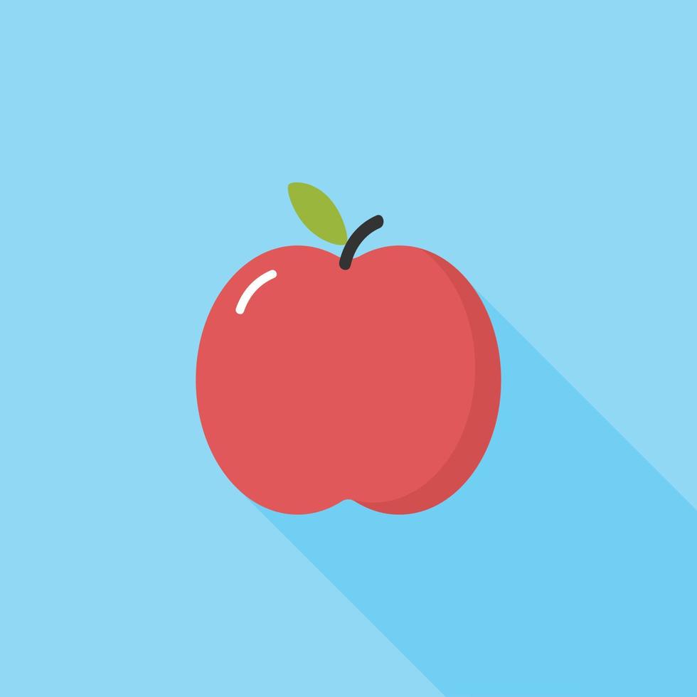 enkel röd äppleikon på en färgad bakgrund med en platt stilskugga på en vit isolerad bakgrund. vektor illustration