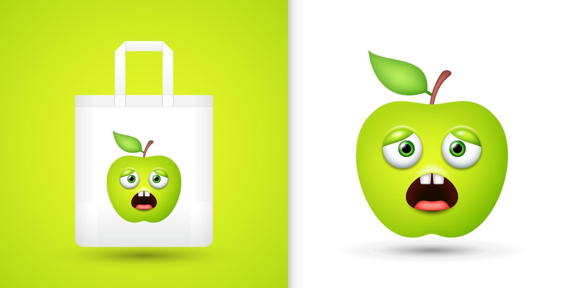 Apfel auf weißer Einkaufstasche. Vektor