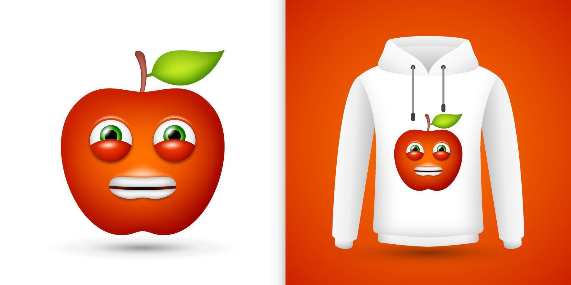 Apfel auf weißem Sweatshirt Hoodie. Vektor