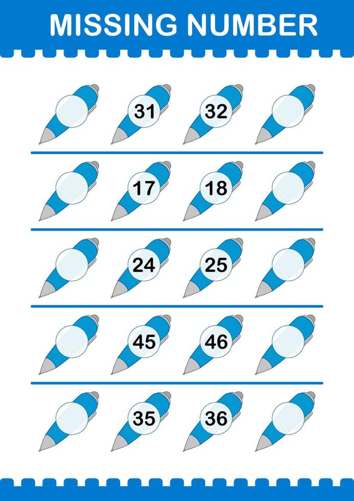 fehlende Nummer mit Stift. Arbeitsblatt für Kinder vektor