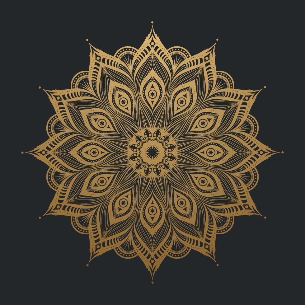 Luxus-Gold-Mandala-Kunst-Spitzenmuster auf schwarzem Hintergrund. Vektor-Illustration vektor
