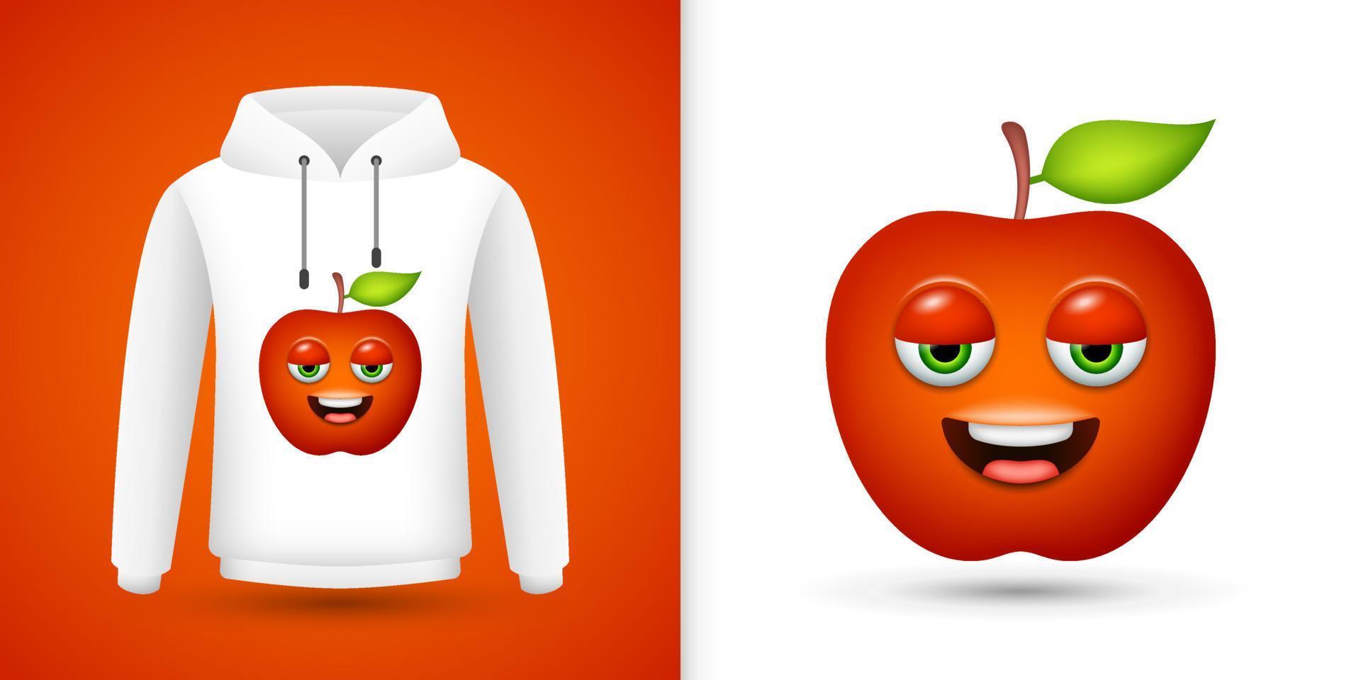 Apfel auf weißem Sweatshirt Hoodie. Vektor