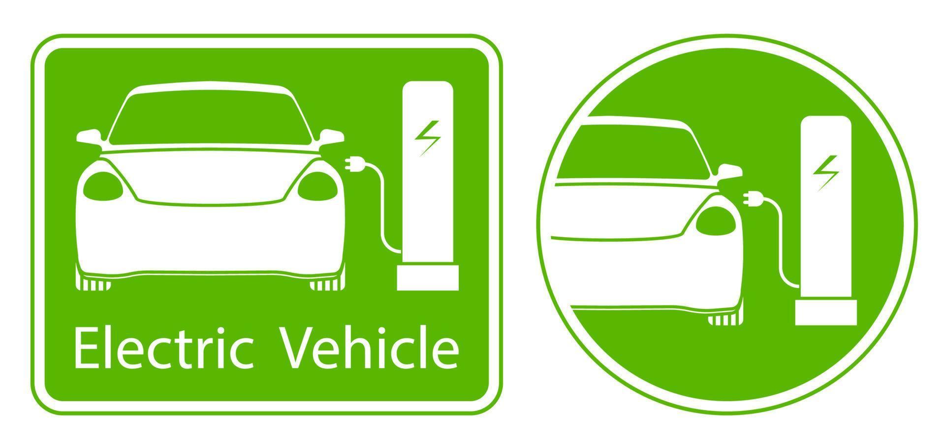 elektrisk laddstation skylt, bilen laddas vid elstationen. miljövänliga alternativa energikällor för transporter. vektor