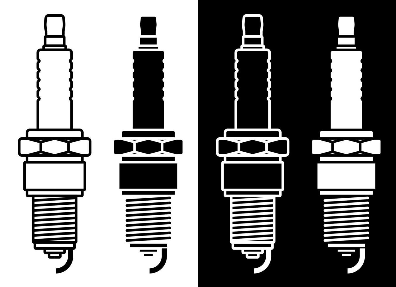 Kfz-Zündkerze. Symbol im flachen und linearen Stil. Austausch von Autoteilen in einem Servicecenter. Vektor